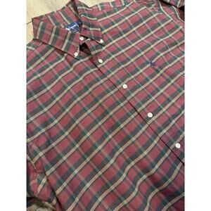 Mens Size Large Dark Red Plaid 100% Cotton Long Sleeve Ralph Lauren Flannel